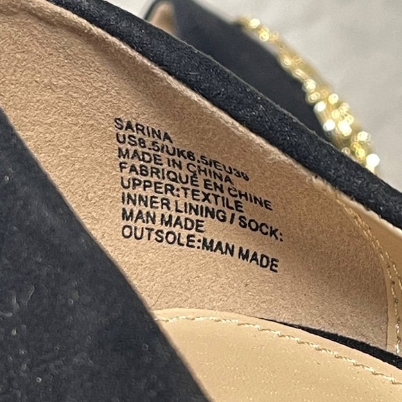 Just Fab Sarina Black Evening Stiletto Pumps Metal Cage 4” Gold Heel Sz 8.5 - Picture 11 of 11